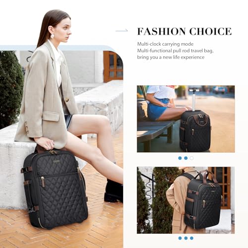 Rolling Backpack for Women,Travel Laptop Backpack with Wheels Roller Wheeled Backpack Underseat Carry On Luggage for Travel Business Trip,Fit 17Inch,Black - color: Black
