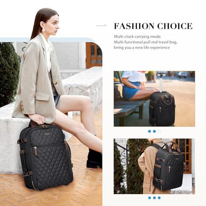Rolling Backpack for Women,Travel Laptop Backpack with Wheels Roller Wheeled Backpack Underseat Carry On Luggage for Travel Business Trip,Fit 17Inch,Black - color: Black