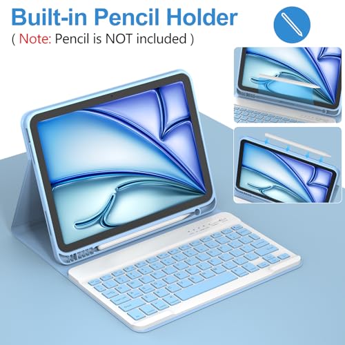KBCASE for iPad Air 11 inch (M4/M3/M2) Case with Keyboard, Light Blue | Keyboard Case for iPad Air 5th/Air 4th/Pro 11 2018, Detachable Wireless Keyboard, Pencil Holder - color: Light Blue