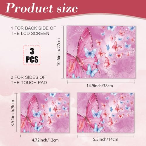 PLIGREAT Pink Butterfly Laptop Skin Sticker Decals, 12" 13" 13.3" 14" 15 inch Laptop Universal Vinyl Notebook Art Protector Cover Decal Netbook PC Personalized Floral Skin Stickers - color: Pink Butterfly
