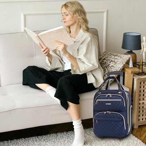 KROSER Carry On Underseat Multi-functional, 16-inch Underseater Lightweight Overnight Suitcase for Men Women, Navy/Gold - color: Navy/Gold