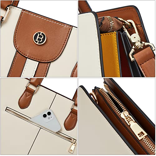 BOSTANTEN Leather Laptop Briefcase for Women Shoulder Bag 15.6 Inch Business Computer Work Tote - color: B-beige
