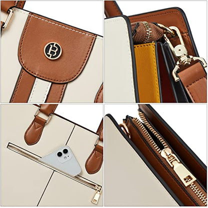 BOSTANTEN Leather Laptop Briefcase for Women Shoulder Bag 15.6 Inch Business Computer Work Tote - color: B-beige
