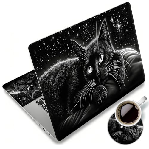 Laptop Skin Sticker Decal 12"-15.6" Universal Laptop/Notebook/Netbook Vinyl - Waterproof Scratch Resistant,Fits HP Dell Lenovo MacBook,2 Free Wrist Pads,Easy Apply & Remove,Black Cute Cat - color: Black Cute Cat