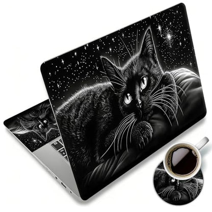 Laptop Skin Sticker Decal 12"-15.6" Universal Laptop/Notebook/Netbook Vinyl - Waterproof Scratch Resistant,Fits HP Dell Lenovo MacBook,2 Free Wrist Pads,Easy Apply & Remove,Black Cute Cat - color: Black Cute Cat