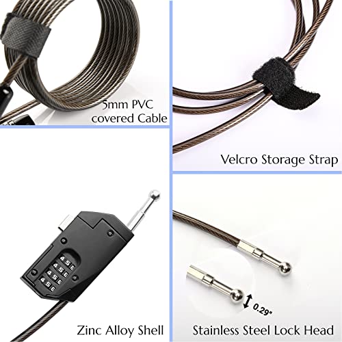4-Digit Combination Cable Lock, 70 Inch PVC Coated Steel Cable Lock with Zinc Alloy Body, 10,000 Codes，Resettable Security Lock for Refrigerator, Cabinet, Bike, Motorcycle, Kayak, Trail Camera