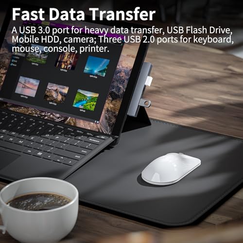 USB 3.0 Hub Aluminum USB Expander 4-Ports USB Extender/Splitter Data Hub for Laptop Space Grey (Right Side)