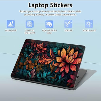 Universal Laptop Skin Sticker with 2 Wrist Pad Skins, Waterproof Scratch Resistant Vinyl Laptop Cover Decal, Cut to Fit for 11–15.6 Inch MacBook HP Dell Lenovo, Colorful Flowers - color: Colorful Flowers
