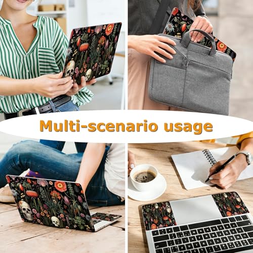 Universal Laptop Skin Sticker with 2 Wrist Pad Decals, 3-Piece Removable Vinyl Laptop Cover, Botanical Flower Skull Waterproof Anti-Scratch, Easy-Trim Fit for 13.3" 14" 15.6" Laptops - color: Botanical Flower Skull