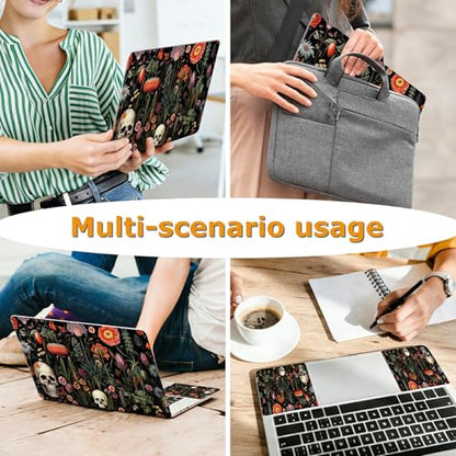 Universal Laptop Skin Sticker with 2 Wrist Pad Decals, 3-Piece Removable Vinyl Laptop Cover, Botanical Flower Skull Waterproof Anti-Scratch, Easy-Trim Fit for 13.3" 14" 15.6" Laptops - color: Botanical Flower Skull