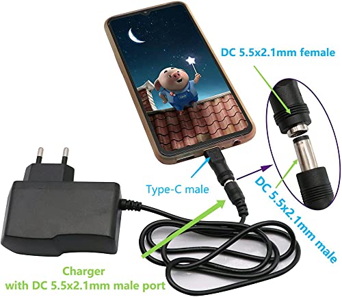 USB C to DC Power Adapter Type C Male to DC5.5x2.1mm Female 2pcs | Connector DC5521 Female to Type C Male Charge Adapter for Laptop PC Smart Phone