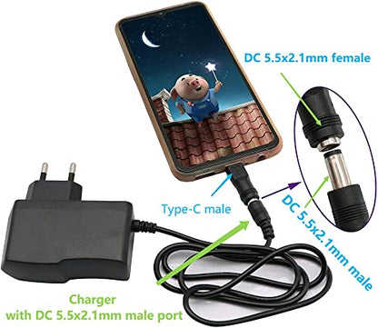 USB C to DC Power Adapter Type C Male to DC5.5x2.1mm Female 2pcs | Connector DC5521 Female to Type C Male Charge Adapter for Laptop PC Smart Phone