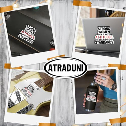 (3Pcs) Strong Women Don’t Have Attitudes They Have Standards Stickers Empowerment Feminist Quote Gifts Waterproof Vinyl Decals Size 3" - color: Strong Women Don’t Have Attitudes