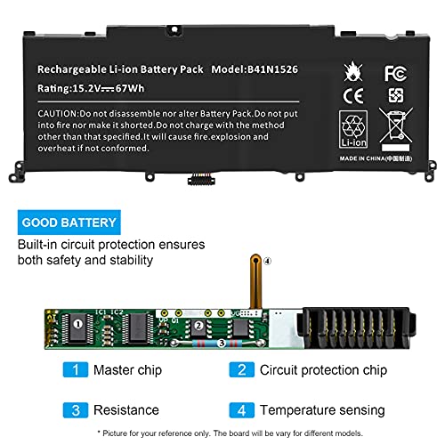 67Wh B41N1526 Laptop Battery for Asus FX502VM FX60VM FX502VM-AS73 FX502VM-FY361T GL502 GL502V GL502VT GL502VT-1A ROG Strix S5 S5V S5VM S5VT6700 GL502VT-DS74 GL502VM-FY039T 4ICP/60/80 0B200-01940000 - size: 10.31*3.66*0.24inch B41N1526