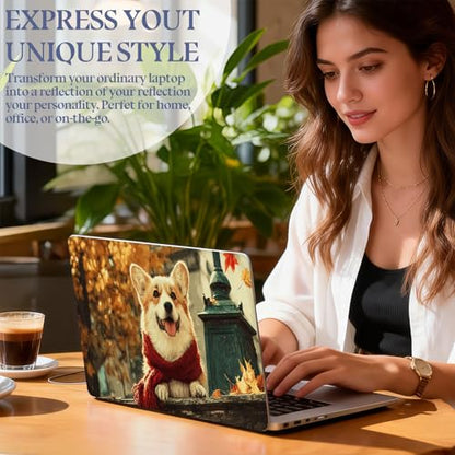 Universal Laptop Skin Sticker Decal,15.6 Inch Laptop Vinyl Cover for 13" 14" 15.6" Laptop,Scratch-Resistant Waterproof Protector Wrap,Reusable with Wrist Pads,Dog in Autumn Street - color: Dog in Autumn Street