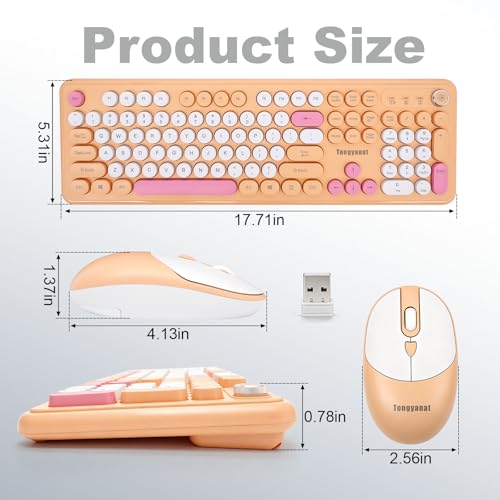 Tongyangat Wireless Keyboard and Mouse Combo, 2.4G Full-Size Keyboard Mouse Set, Plug & Play, Quiet Click, Ergonomic Design, Compatible with Windows, Mac, Laptop, Desktop, Computer (T801A-Yellow) - color: T801A-Yellow