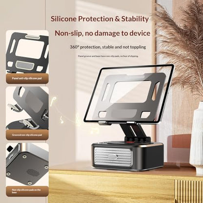360° Rotating Tablet Desk Holder with Bluetooth Speaker & Battery | Dual Rod Mount Support for iPad Pro 13 12 11 Air Mini 5 4 3 Samsung Tab E-Reader, Tablet Table Stand Holder - color: Black with Bluetooth Speaker