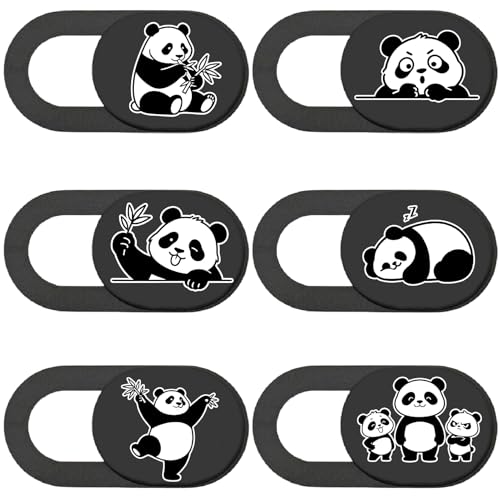 6Pcs 6 Styles Panda Camera Cover Webcam Cover Slide Cute Animal Design Privacy Guard Webcam Protector for Laptop Desktop Computer Tablet Phone Notebook Mini PC Accessories Home Office Use