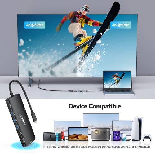 USB C Hub, 9-in-1 Multi-Port USB Adapter, 4K@60Hz HDMI, 100W Max PD, 3 USB3.0(5Gbps) + 2 USB2.0 Data Ports, SD/TF Card Reader for MacBook, iPad Pro, Dell, HP, Lenovo, Windows Laptop, Black - color: Black