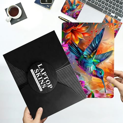 Universal Laptop Skin Sticker with 2 Wrist Pad Decals, 3-Piece Removable Vinyl Laptop Cover, Rainbow Hummingbird Waterproof Anti-Scratch, Easy-Trim Fit for 13.3" 14" 15.6" Laptops - color: Rainbow Hummingbird