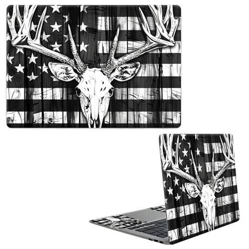 Laptop Skin Sticker Decal, Universal Protective Cover Fit 12 13 14 15.6 Inch Notebook, Reusable Water-Resistant Vinyl Decal w/ 2 Wrist Pads for Business Travel Office, Grey National Flag Deer - color: Grey National Flag Deer