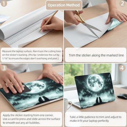 Aesthetic Laptop Skin Cover,12-15.6 Inch Universal Vinyl Sticker Decal,Waterproof Scratch-Resistant Notebook Wrap,Removable Residue-Free Protector,Moon Wolves Forest - color: Moon Wolves Forest