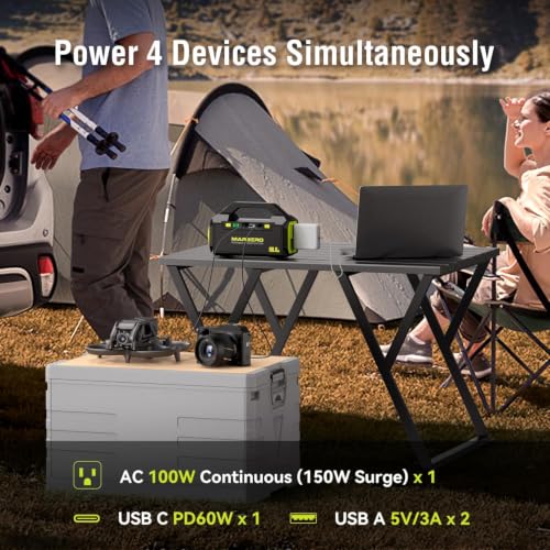 MARBERO Portable Power Station 88.8Wh Camping Portable Charger with Flashlight High Lumens Fast Charging Power Bank with AC Outlet 100W (150W Surge) for Hiking Hurricane Backup Emergencies - color: Yellow Green