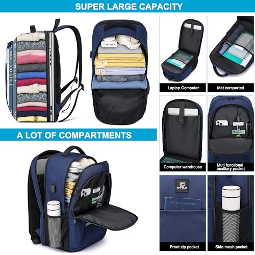 CAFELE Laptop Backpack, 17.3 Inch, Water-Repellent, USB Charging Port, for Business Travel School (Blue, 17.3 inches) - color: Blue
