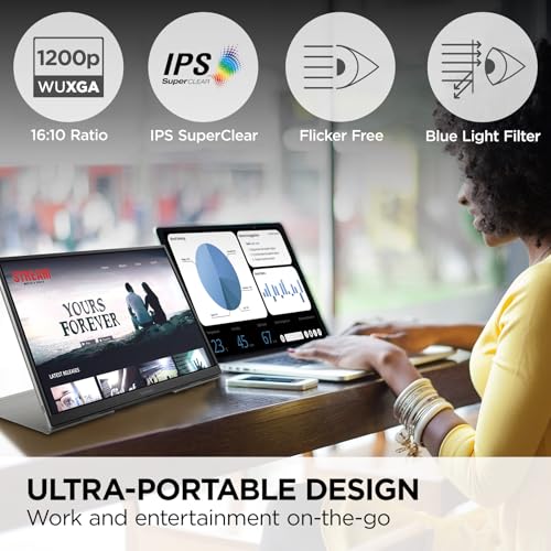 ViewSonic VG1656N 16 Inch 1200p Wireless Portable Monitor, IPS for Improved Workflows and Second Screen Productivity, Built-in Stand and Battery, 60W USB-C, and WiFi Dongle Inputs - style: 1920 x 1200
