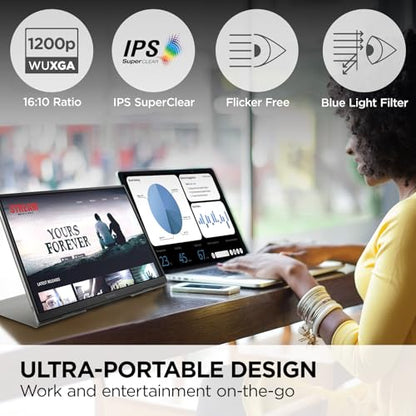 ViewSonic VG1656N 16 Inch 1200p Wireless Portable Monitor, IPS for Improved Workflows and Second Screen Productivity, Built-in Stand and Battery, 60W USB-C, and WiFi Dongle Inputs - style: 1920 x 1200