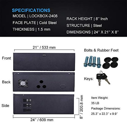 Heavy Duty 16 Gauge DVR Security Lockbox with Fan (Black 24'' x 21'' x 7'')