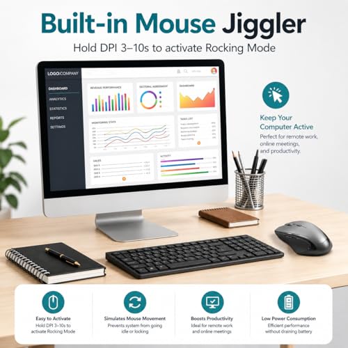 2026 Upgraded Rechargeable Bluetooth Mouse with Built-in Jiggler, USB-C Wireless Mouse for MacBook, iPad & PC, Bluetooth 5.2/3.0 & 2.4G USB-C/USB-A, Silent Ergonomic Mouse for Office Work - Gray - color: Gray