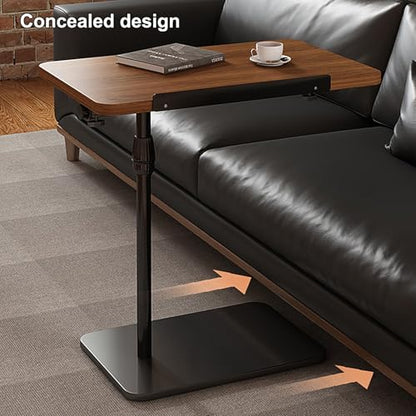 Overbed Table Tray Artificial Board Bedside Table, Office Sofa Side Table, Laptop Table, can Lift and Flip with Antis Fall Strips, Used for Home, Hospitals(Black) - color: Black