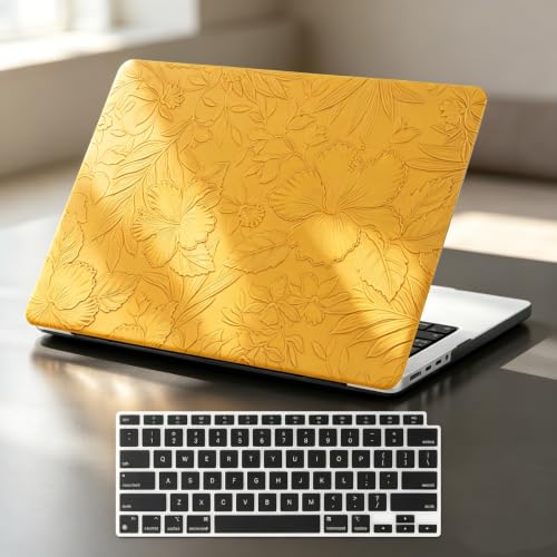 DTangLsm for MacBook Air 13 inch Case 2026 M5, 2025-2022 M4 M3 M2 A3449 A2681 A3113 A3240, Elegant Textured Retro Leather Hard Cover for MacBook Air 13.6 Case with Logo Cutout+Keyboard Cover, Yellow - color: #2 Yellow
