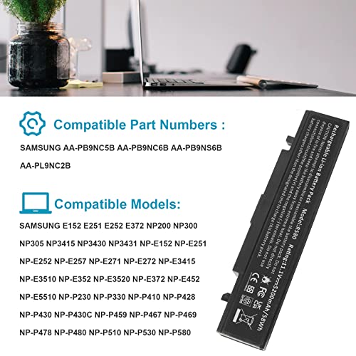 AA-PB9NS6B AA-PB9MC6B AA-PB9NC6B AA-PB9NC6W AA-PB9NS6B Laptop Battery for Samsung R420 R430 R468 R470 R480 RV510 RV511 RC512 R519 R520 R530 R540 R580 R730 Q320 Q430 Np550P5c Np365e5c NP300E5A - size: 8.07*2.05*0.83inch Q318