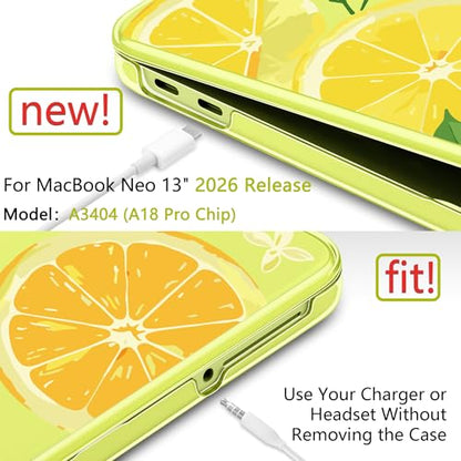 Batianda Case for MacBook Neo 13 Inch 2026 Model A3404, Lemon Zest | 4-in-1 Laptop Accessories Bundle with Lemon Fruit Art, Ultra Slim Hard Shell for Students, Girls and Fresh Summer Style - color: Lemon Zest