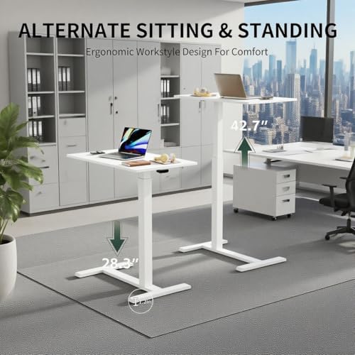 Mobile Small Standing Desk with Hidden Wheels, Pneumatic Laptop Desk, Rolling Computer Cart Movable, Portable Rolling Computer Sit Stand Side Table for Couch, Home, Office, White - color: White