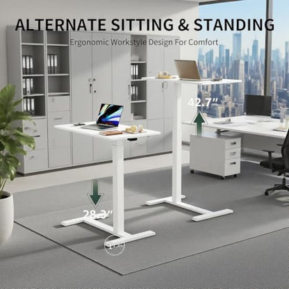 Mobile Small Standing Desk with Hidden Wheels, Pneumatic Laptop Desk, Rolling Computer Cart Movable, Portable Rolling Computer Sit Stand Side Table for Couch, Home, Office, White - color: White
