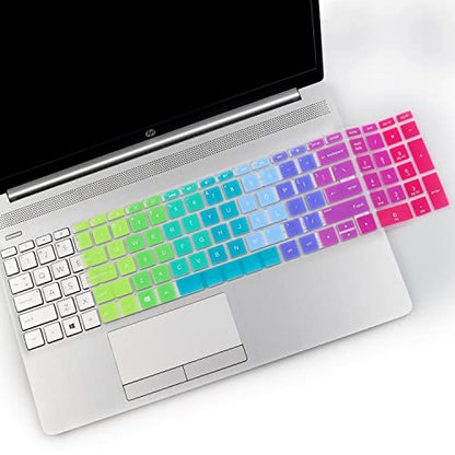 2PCS Keyboard Cover for HP Laptop 15.6 15-dy 15-dw 15-bw 15-bf 15-bs 15-cb 15-cc 15-cd 15-cs 15-da 15-ef Series, HP Envy 17.3 17-by 17-bs 17-ca 17-by1053dx/by2053c/by3051cl/by3613dx 17-bs011dx/bs049dx - color: Rainbow+Clear