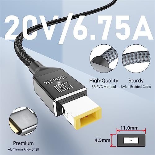 Type-C USB-C 135W to DC Rectangle 11.0 * 4.5mm Power PD Charge Cable for Thinkpad X1 Legion Y7000P Laptop DC20V 6.25A - style: 135W Rectangle