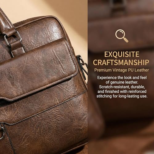 Men's Leather Laptop Bag 15 IN, Water-Resistant Briefcase Messenger Bag for Work, Business, Shoulder Crossbody Office Satchel - color: Deep Brown
