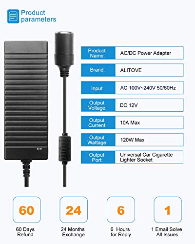 ALITOVE AC to DC Converter 110V to 12V 10A 120W Power Supply Car Cigarette Lighter Adapter to Wall Plug AC to DC Adapter for Car Vacuum Cleaner Inflator Refrigerator Cooler and Other Car Devices - size: 10A(120W)