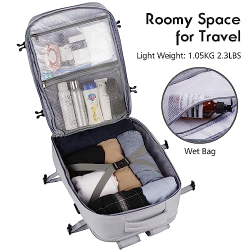 Large Travel Backpack Women, Flight Approved Carry On Backpack, Water Resistant Anti-Theft Large Casual Daypack Fit 17 Inch Laptop with USB Charging Port, Grey - color: Grey, size: 17.3 inch