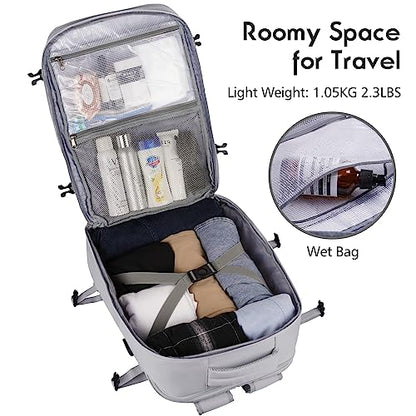 Large Travel Backpack Women, Flight Approved Carry On Backpack, Water Resistant Anti-Theft Large Casual Daypack Fit 17 Inch Laptop with USB Charging Port, Grey - color: Grey, size: 17.3 inch