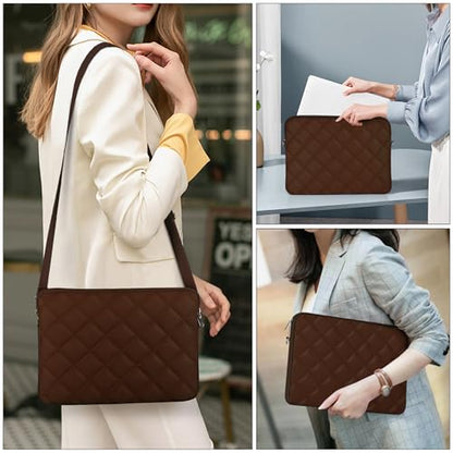 Puffy Quilted Laptop Sleeve with a Removable Shoulder Strap Compatible with MacBook Air 13 inch M2 A2681 M1 A2337 A2179 A1932 2023-2018/Pro 13 M2 M1 A2338 A2251 A2289 A2159 A1989 A1706 A1708 - color: Sleeve - Coffee, size: 13 inch