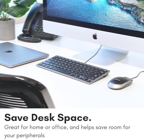 Macally Small USB Wired Keyboard for Mac and Windows - 78 Scissor Keys, 13 Shortcut Compatible Apple Keyboard - Mini Compact USB Computer Keyboard That Saves Space and Looks Great - Space Grey - color: Space Gray