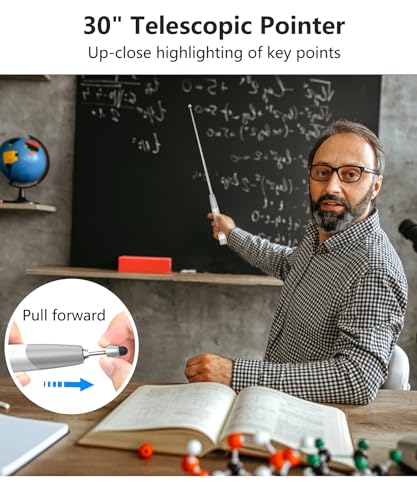4-in-1 Presentation Clicker with Telescopic Pointer & Stylus Pen - 2.4GHz Wireless Presenter for PowerPoint/Keynote, Teacher Lanyard, Rechargeable - Compatible with Smart Board, Computer, Mac, Tablet