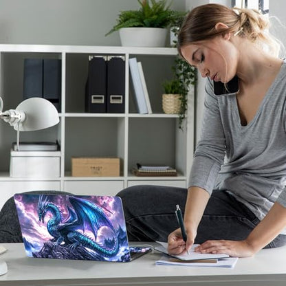 Laptop Skin Sticker Decal 12" 13" 13.3" 14" 15" 15.6",Waterproof Scratch Resistant Vinyl,Reusable Easy to Apply,for MacBook HP Dell Notebooks Netbooks Laptop,2 Wrist Pads,Blue Dragon Purple - color: Blue Dragon Purple