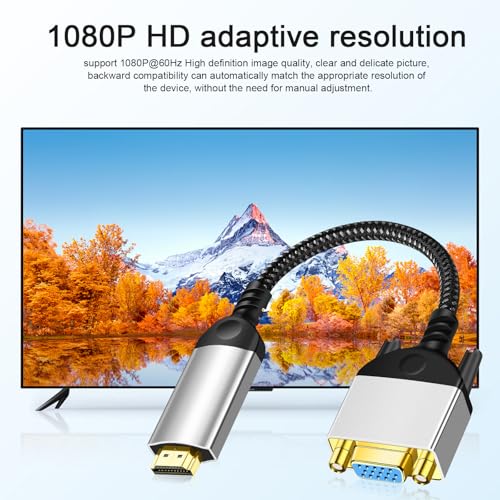 HDMI to VGA Adapter Cable 8 inch Uni-Directional Only,Gold-Plated 1080p@60Hz HDMI Male to VGA Female Braided Cord for PC,Laptop,Monitor,HDTV, Roku, Xbox, PS5 - style: HDMI Male to VGA Female
