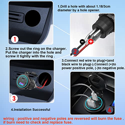 83W12V USB Outlet Qidoe 65W USB C for Laptop Car Charger Socket Quick Charge3.0 18W with Power Switch Long Body Waterproof Adapter for Car Boat Marine Truck Golf RV
